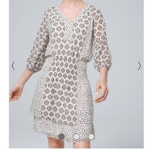 WHBM V Neck Mix Print Quarter Sleeves Blouson Short Dress size XS